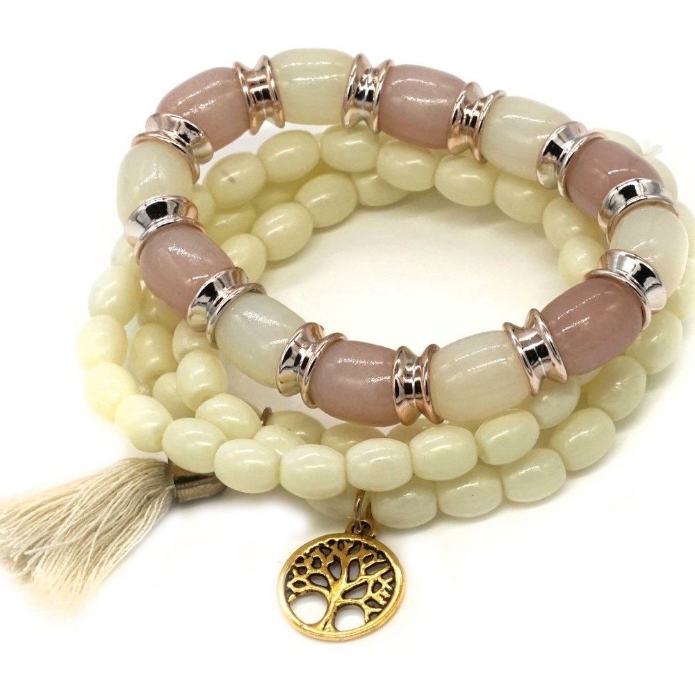 Bracelet with 4 strands , tassel and tree of life charm. OS